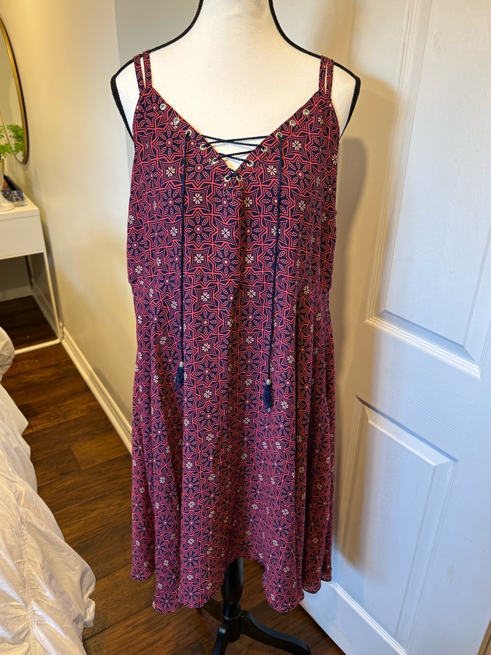 🌷Addition Elle Printed Swing Dress Size 16 Lace Up Neck 3/$30